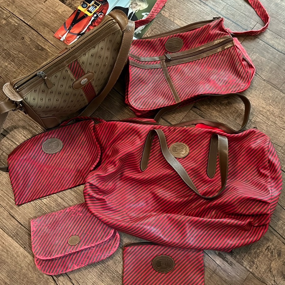 Gucci Rare Authentic Original 70’s 6 Piece Boston Collection Tan and Red